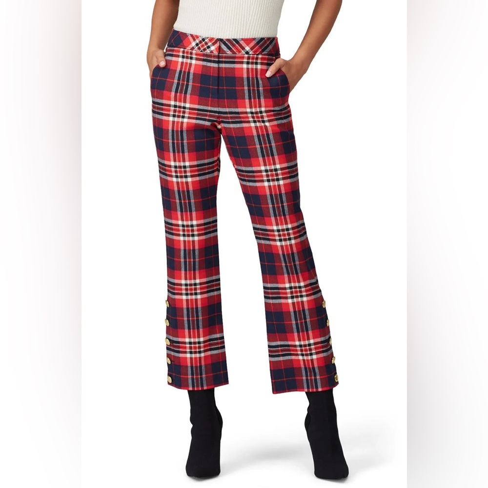 New Trina Turk Mercury Plaid Pants Cropped Kick Flare Red Size 4